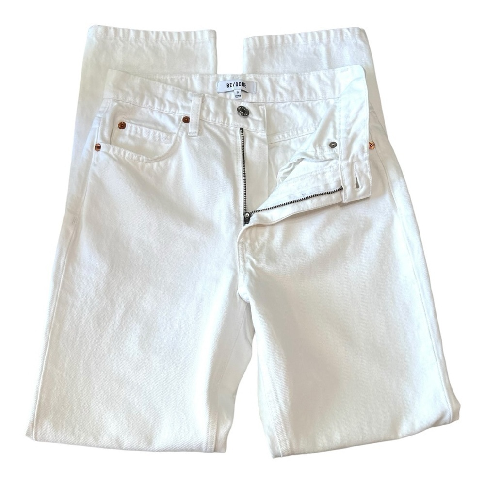 Re-Done White Pipe High Waist Distressed Straight Leg Denim Jeans Womens 26 - Picture 10 of 14